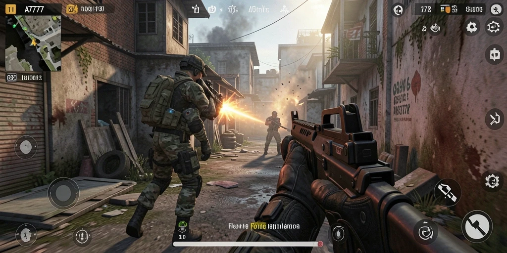 Tampilan seru dari gameplay A7777 yang penuh aksi FPS.