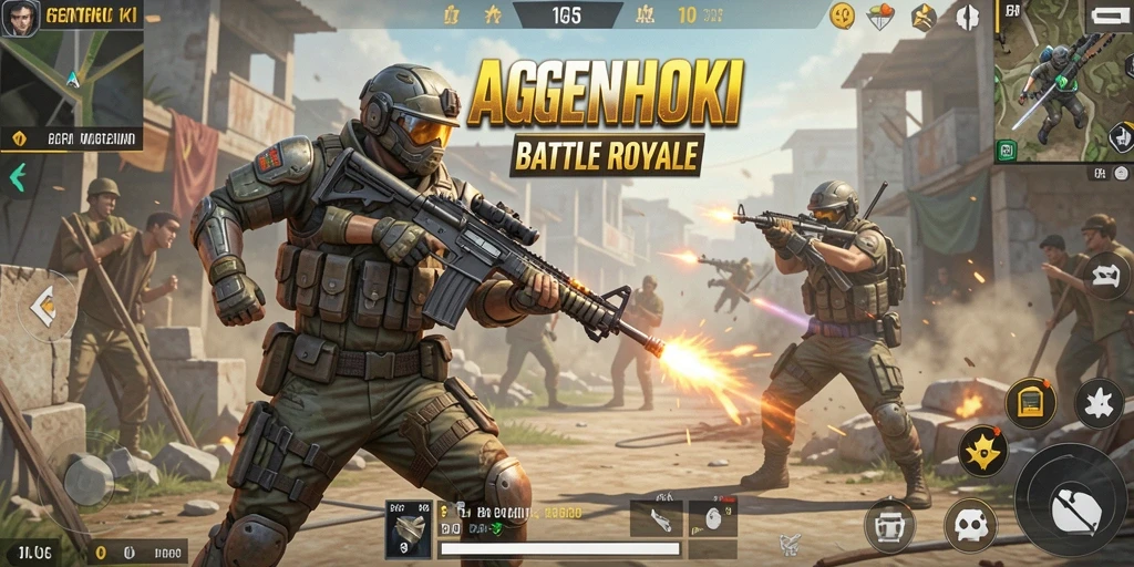 Tampilan gameplay AGENHOKI yang mendebarkan dalam pertempuran Battle Royale.