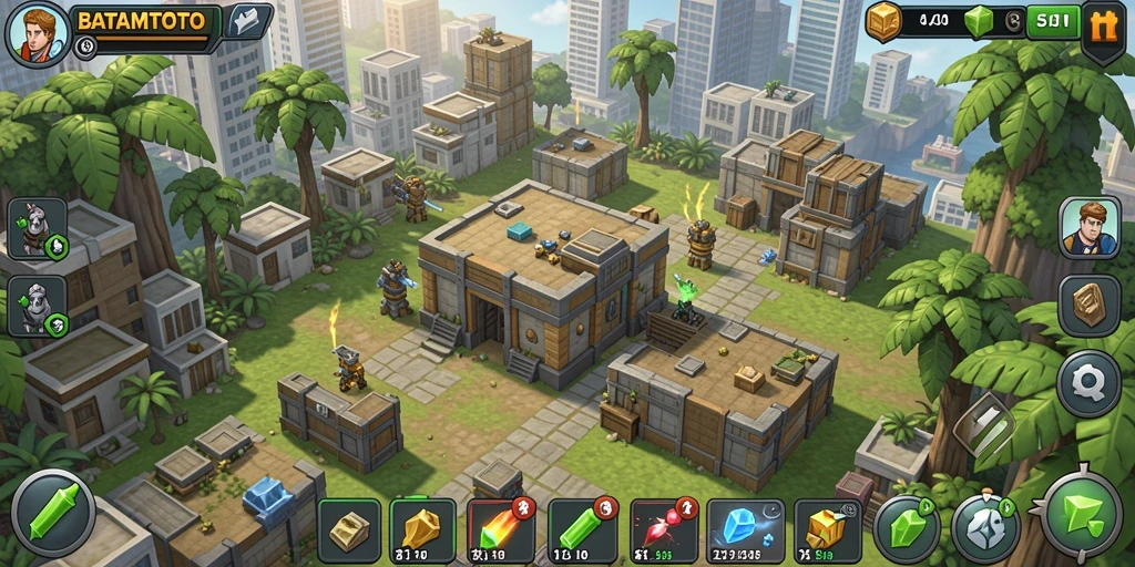 Screenshot gameplay menampilkan menara dan serangan musuh di BATAMTOTO.