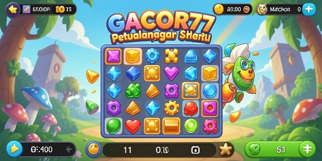 Screenshot gameplay GACOR77 menampilkan suasana seru saat mencocokkan item.