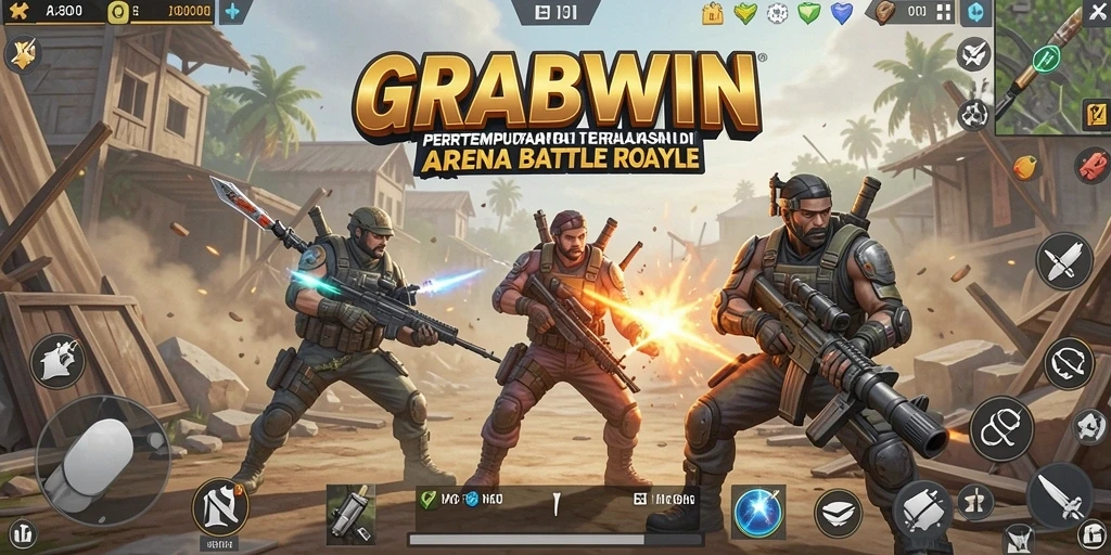 Tampilan seru dan mendebarkan dari gameplay GRABWIN Battle Royale.