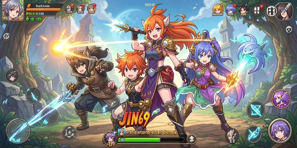 Tangkapan layar utama JIN69 menampilkan action seru dalam dunia Anime.