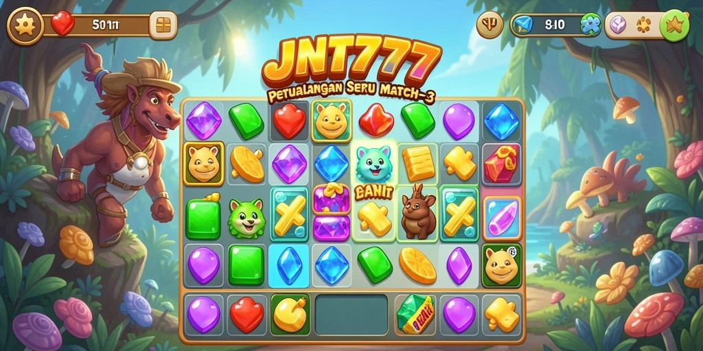 Tampilan menarik dalam game JNT777 saat mencocokkan permata.