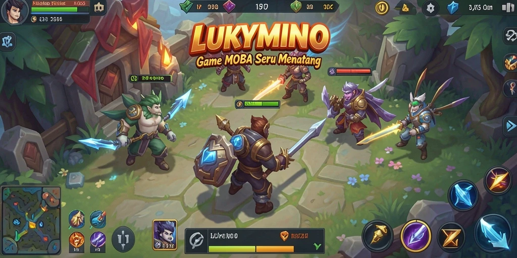 Tangkapan layar gameplay seru dalam LUKYMINO di arena pertempuran.