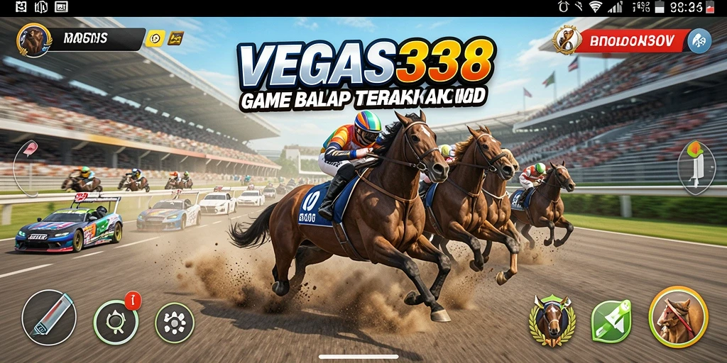 Tampilan gameplay seru dari VEGAS338 dengan mobil balap yang cepat.